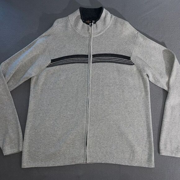 Arrow Other - Arrow Sweater Mens XL Full Zip Sweatshirt Collar Stripped Black Jacket